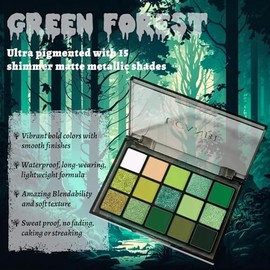 UCANBE- Esta paleta de sombras de ojos verde bosque de UCANBE es una mezcla de 15 impresionantes tonos verdes que tienen una textura aterciopelada y se aplican con suavidad, con acabados satinados m