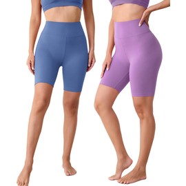 VALANDY Creamlush 3 Pack Biker Shorts for Women -8" High Waisted Soft Stretchy Spandex Athletic Yoga Shorts, 3 Packs-black/Blue/Lavender, XX-Large