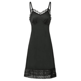 50s Elegant Comfy Long Full Slip Underdress Lace Decorated for Women Girls Black Small