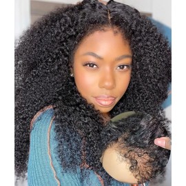 MENTOR 4C Edges Lace Front Wig Kinky Curly Human Hair 13x4 Lace Frontal Curly Wigs Kinky Edges Pre-Plucked 180% Density 16 inch