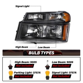 Bingbingmotor BRYGHT 4PCS Fits for 2004-2012 Chevy Colorado GMC Canyon Headlight Assembly with Bumper Lights NO FOGGING 2006-2008 Isuzu I-Series Pair Set, Black Housing & Amber Reflector