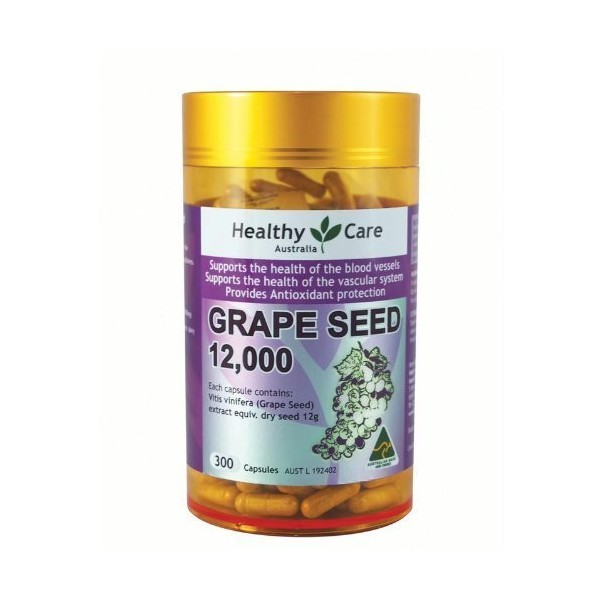 Healthy Care Grape Seed Extract 12000mg Gold Jar 300 Capsules Assists in the Maintenance of Blood Flow with 1PCS Chinese Knot Gift Made in Australia by Healthy Care