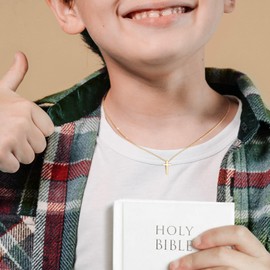 925 Sterling Silver Cross Necklace for Nephew - 18K Gold Plated Faith Cross Necklaces for Boys Kids Small Pendant Christian Jewelry Gifts for Teenager, Easter Baptism First Communion Birthday