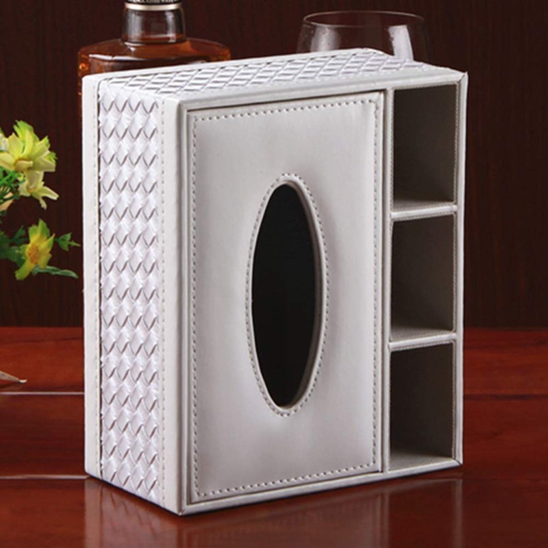 Multifunction PU Leather Tissue Box Holder with Stationery Remote Control