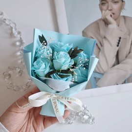 Laura J Mini Preserved Soap Bouquet Enshrinement Ossuary Flower Decoration Props Memorial Cemetery Artificial Flower Bouquet Attachable high-end red