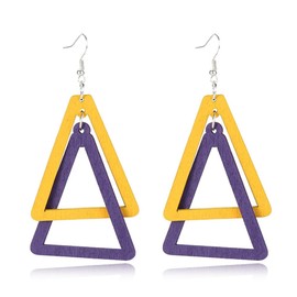 ANXIN Boho Personality Retro Tassel Rectangular Wooden Contrasting colors Earrings Chic Green Temperament Geometric Earrings Jewelry Gifts For Women (Yellow Purple Wooden Earrings)