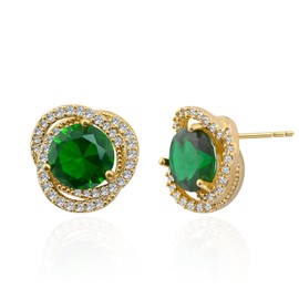 18K Gold Plated Emerald Earrings Gold and Green Earrings with Sterling Silver Stud Hypoallergenic Stud Earrings for Women Trendy