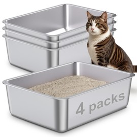 EGMEHOAD Stainless Steel Litter Box Medium Easy to Clean 3 Pack,Metal Litter Box for Cats,Metal Cat Toilet Kitten Litter Pan,Cat Litter Box for Cat/Kitty/RabbitNon Stick, No Smell