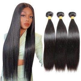 28 30 32 Inch Human Hair Bundles Straight Hair Bundles Unprocessed Brazilian Remy Hair Extensions Natural Black Color Double Weft Long Straight Bundle Hair Weave