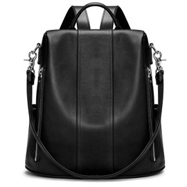 S-ZONE Leather Backpack Purses for Women Antitheft Soft Rucksack Ladies Shoulder Bag Medium