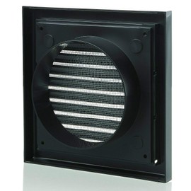 100mm (4 inch) Dia Black Plastic External Fixed Blade Vent Cover Grille (155x155mm External Size) Extractor Fan Air Ventilation External or Internal Wall Grille for Use Ducting Systems with Flyscreen
