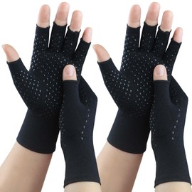 2 Pairs Arthritis Gloves, Compression Gloves for Women Men, Relieve Arthritis, Rheumatoid, Osteoarthritis, Carpal Tunnel Pain, Anti-Slip Fingerless Gloves for Hand Support (Pure Black+Pure Black,S)