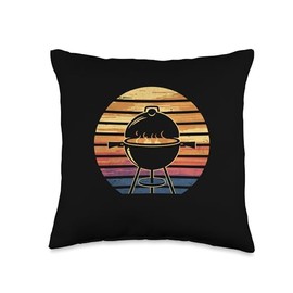 Retro Sunset Grill Griller Grill Cook BBQ Grilling Barbecue Throw Pillow