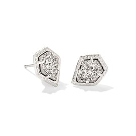 Kendra Scott Rhodium-Plated Framed Tess Stud Earrings in Platinum Drusy, Fashion Jewelry for Women