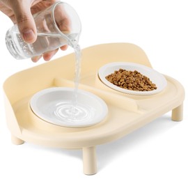 Bartuke Elevated Cat Bowls, Tilted Rised Cat Food and Water Bowl with 2 Pcs Ceramic Pet Bowls, Rised Stand, Pet Dish Anti Vomiting Feeding Station for All Sized Cats & Small Dogs (Milk Coffee)