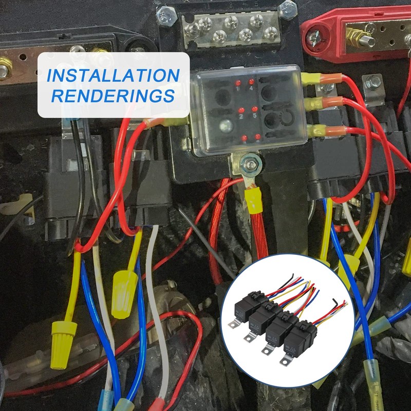 4 Pack 12V DC Waterproof Relay and Harness 40/30 AMP