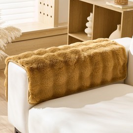 Huierxun Faux Fur Armrest Cover Backrest Cover Fuzzy Plush Thick Bubble Sofa Cover Luxury Soft Cozy Couch Cover Anti-Slip Sofa Slipcover Washable Furniture Protector (Brown Yellow,28"x28")