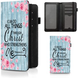Checkbook Cover Bible Verses Philippians 4-13 Pattern Premium Leather Check Book Holder Wallet with RFID Blocking Function for Men and Women