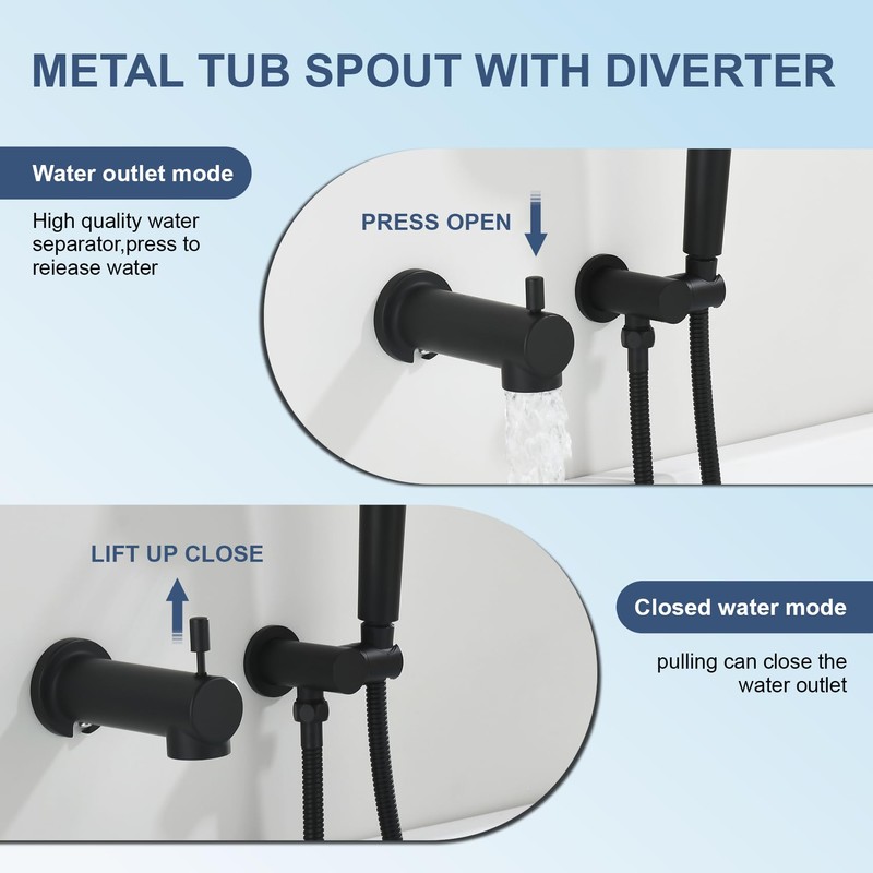 Taplong Hand Shower with Slide Bar and Tub Spout, 8