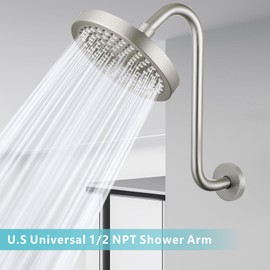 Nuodan Shower Head Extension Arm with Flange, S Shaped High Rise Gooseneck Showerhead Riser Pipe, Standard 1/2" Connection - Bathroom Accessory (12 Inch, Brushed Nickel)