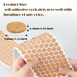 2000 Pcs 1/2" Self Adhesive Cork Pads Cabinet Door Bumper Dots Cabinet Door Protector Furniture Bumpers Cork Flooring 0.02" Thick with Adhesive Back for Crafts Drawer Table Coaster Home Office