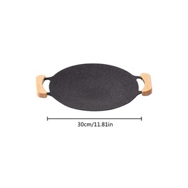 Korean Grill Pan with Nonstick Coating, 12" Round Cast Iron Griddle Pan with 2 Wooden Holders, Compatible for Induction, Gas Stove, Electric Cooktop, Indoor or Outdoor Grilling
