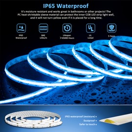 PAUTIX RGB COB LED Strip Light IP65 Waterproof 16.4ft/5m,UL Listed 24V Color Changing Flexible Tape Lights Multicolor with 4200LEDs,for TV,Bedroom,Party DIY Decoration(Adapter&Controller Not Included)