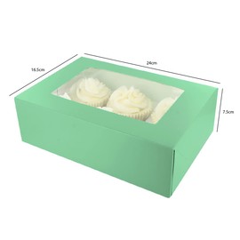 Baked with Love 6/12 Cupcake Box, Twin Pack, Jade Cupcake Boxes to Carry Tasty Treats, Includes Dual Insert for 6 Standard Cupcakes or 12 Mini Cupcakes, Pack of 2 Green Boxes
