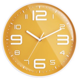 PAWTTY 12” Wall Clock Silent Non Ticking Arabic Numeral Clock Yellow Round Decorative Wall Clocks for Home Living Room, Bedroom,Kitchen,Office and School- Yellow