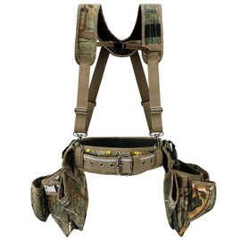 KUNN Professional Tool Belt with Suspenders for Men, Heavy Duty Framing Tool Belts with Detachable Padded Suspenders & Multi-Pocket Pouch for Carpenters, Construction, Electricians, Roofing,Camo