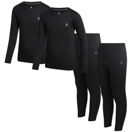 Spyder Kids Thermal Underwear Set - 4 Piece Brushed Back Fleece Lined Long Johns Base Layer Set for Boys and Girls (4-18), Size 4/5, Black/Black