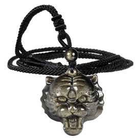 mookaitedecor Golden Obsidian Tiger Head Pendant Necklace Lucky Charm for Men Women, Healing Crystal Semi Precious Stone Quartz Reiki Amulet Necklace for Protection Wealth Spiritual Jewellery Gifts