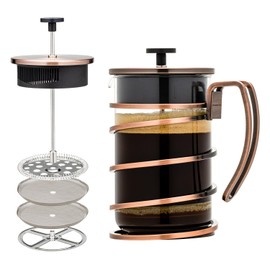 OVENTE French Press Coffee Maker 27 Ounce with Heat Resistant Borosilicate Glass, Stainless Steel Design and 4-Level Filter System, Portable Cold Brewer Pot for Travel, Camping or Gift, Copper FSW27C
