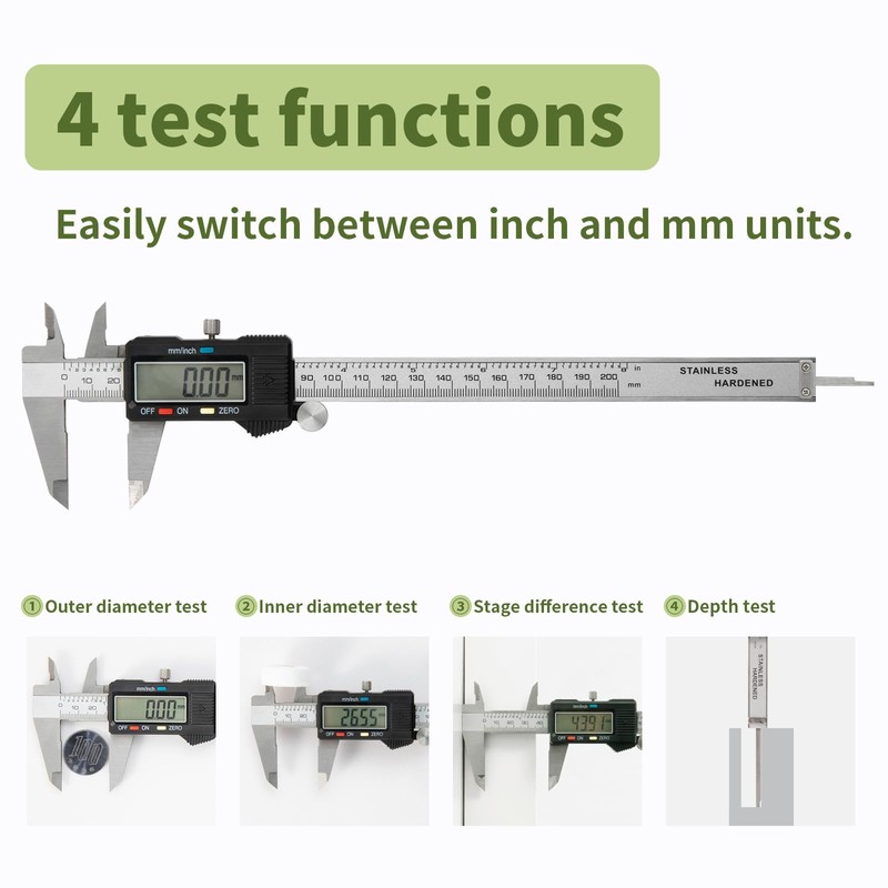 SCITOOLS Digital Caliper 0-8" Measuring Tool with Metal Ruler, Micrometer