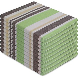 normani 10 Tea Towels in Good Quality - Kitchen Towels Made of 100% Absorbent Cotton Colour Toffee Stripe / Green Size 55 x 75 cm