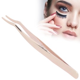 Eyelash Tweezers Stainless Steel Eyelash Extension Auxiliary Clip Curved Eyelash Tweezers with (Pure Gold (Paste Bag))