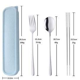SBOMHS 18/10 Stainless Steel Outdoor Cutlery Set with Portable Case, Silver Chopsticks Spoon Fork Set for School Home Office Camping Travel