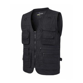PASOK Men's Work Fishing Vests Lightweight Safari Travel Hunting Waistcoat With Multi-Pockets Black 2xl