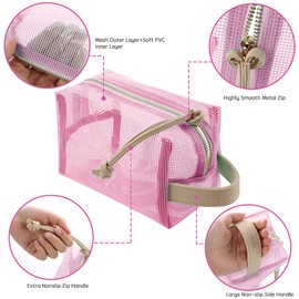 Derbway Transparent Toiletry Bag, Cosmetic Bag with Handle, 2 Layers Waterproof Zip Bag, Ideal for Travel, Swimming, Fitness, Camping, pink