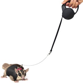 La La Pet Adjustable Retractable Sugar Glider Harness and Leash Set for Small Animals - Hamster, Outdoor Activities - Black, M
