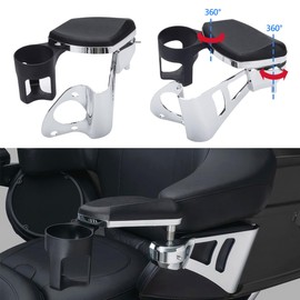 Kiawnia Rear Adjustable Passenger Armrests with Cup Holder Fit for 2014-2023 Harley Touring Electra Glides Road Glide Ultra and Tri Glide