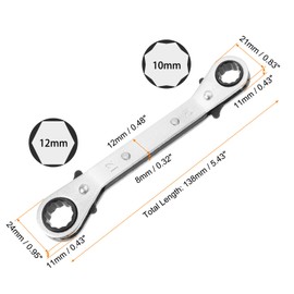 sourcing map Double Box End Reversible Ratcheting Wrench 10mm x 12mm CR-V Steel 25 Degrees Metric Double Head 12-Point 24-Teeth Adjustable Ratchet Gear Socket Spanner, Silver Grey
