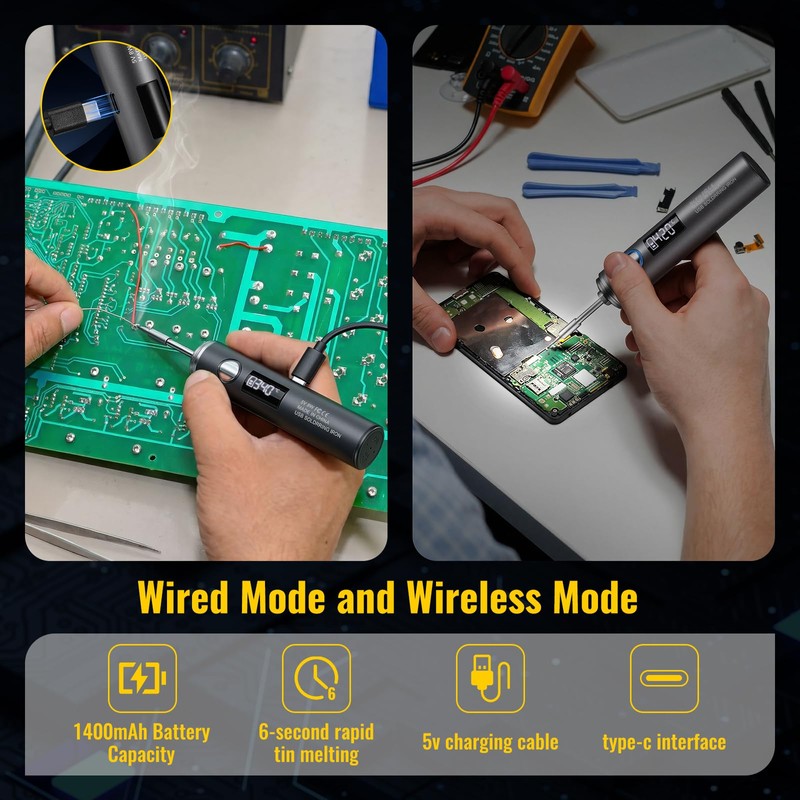 Cordless Soldering Iron Kit, USB-C Rechargeable Solder Pen with Digital