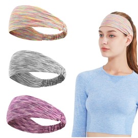 Wnddle Pack of 3 Women's Sports Headband Women and Men Headband Sports Hair Band Women's Hair Band Sport Sweatband Non-Slip Moisture Wicking Headband for Sports, Yoga, Running
