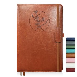 Qefuna Notebook Journal for Women Men,256 Pages A5 Hardcover Leather Journaling Notebooks for Work,lined journal/notebook with 100Gsm Paper,Pen Holder and inner pocket 5.8"×8.4"(Brown)