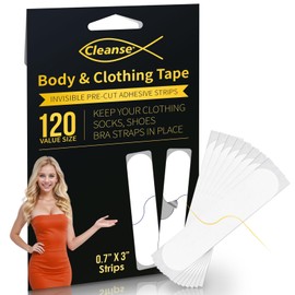 120 Strips Double Sided Tape for Clothes and Fashion, Clothing Tape to Keep Clothes in Place, Dress Tape Fabric to Skin Heavy Duty, Transparent, All-Day Adhesive Strength and Gentle on Skin Body Tape