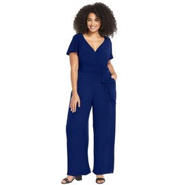 RED DOT BOUTIQUE 705 - overol de talla grande con cuello en V y mangas cortas con vuelo, pantalones anchos (Flutter Slv azul real, 2X), Flutter Slv Royal Blue, 2X