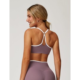 ABOCIW Sports Bras for Women Color Block Workout Bra Adjustable Spaghetti Straps Gym Bra Training Fitness Running Yoga Crop Tank Taro Purple Medium