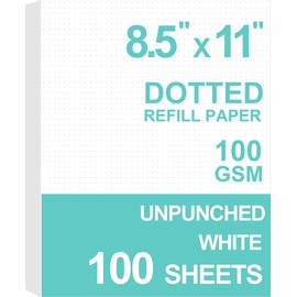 Getvow A4 Unpunched Refill Paper,Loose Leaf Filler Paper for Ring Binder/Disc Notebook Planner Inserts,100gsm Dot Grid White Paper,100Sheets/200Pages,8.5inx11in.