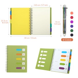 Kesote Notebook Index A5 Ring Binder Lined Diary Notepad Spiral Pad with Pen in 6 Colours (240 Pages)